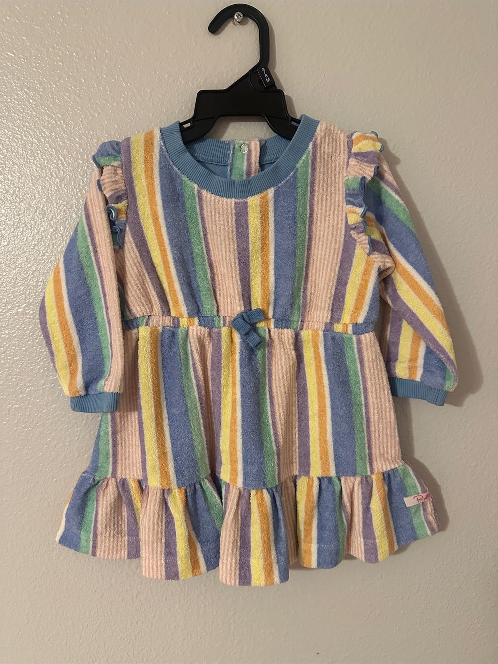 Striped Pastel Terry Cloth Dress for Girls - Multicolor